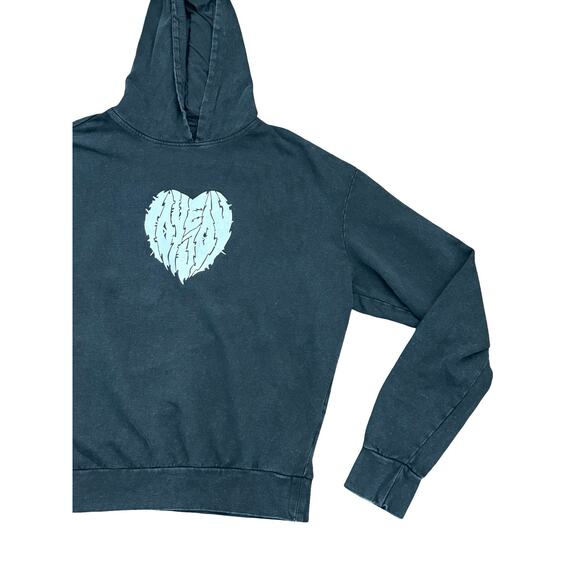 Love Joy Metal Heart Distressed Black Hoodie Large - Picture 4 of 7
